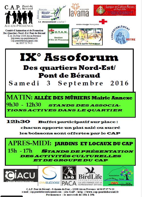 ASSOFORUM DU PONT DE BERAUD   SAMEDI 3 SEPTEMBRE  2016