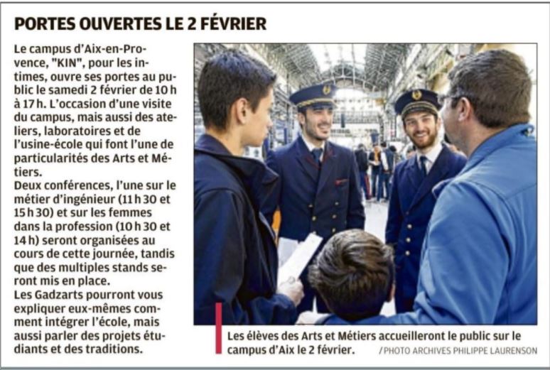 PORTES OUVERTES A TOUS A L’ECOLE DES ARTS ET MÉTIERS LE 2 FEVRIER 2019